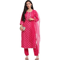 ANNI DESIGNER Women's Cotton Straight Kurta with Pant & Dupatta (SONA Pink_M_Pink_Medium)