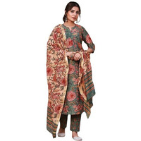 ANNI DESIGNER Women's Rayon Blend Printed Straight Kurta with Pant & Dupatta (FTA Green-NRK_L_Green_Large)