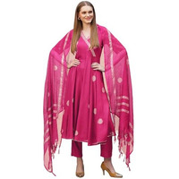 ANNI DESIGNER Women's Rayon Blend Anarkali Printed Kurta with Pant & Dupatta (Berlin PINK-VKS02_S_Pink_Small)