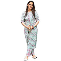 ANNI DESIGNER Women's Cotton Printed Straight Kurta with Palazzos & Dupatta (DEB-Cotton SET4_S) Multicolour