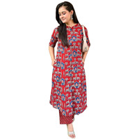 ANNI DESIGNER Women's Rayon Blend Straight Printed Kurta with Palazzo (GPW Red-VKS01_S_Red_Small)