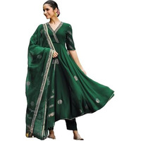 ANNI DESIGNER Women's Rayon Blend Anarkali Printed Kurta with Pant & Dupatta (Berlin Green_XL_Green_X-Large)
