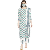 ANNI DESIGNER Women's Cotton Straight Kurta with Palazzo & Dupatta (Jaipuri SEA Green_GSK_M_Sea Green_Medium)