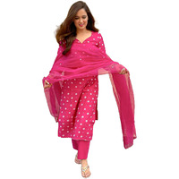 ANNI DESIGNER Women's Cotton Straight Kurta with Pant & Dupatta (KPTD-COT-10003-PINK_XXL_Pink_XX-Large)