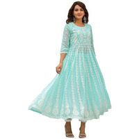 ANNI DESIGNER Women's Georgette Anarkali Chikankari Embroidered Kurta (Kari-See Green_S_See Green_Small)