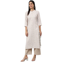 ANNI DESIGNER Women's Cotton Blend Straight Printed Kurta (Sufa_Cream_M_Cream_Medium)
