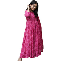 ANNI DESIGNER Women's Rayon Blend Anarkali Printed Kurta with Pant & Dupatta (TITHI Pink_XXL_Pink_XX-Large)