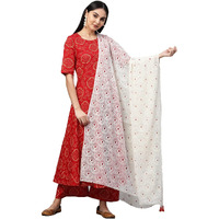 ANNI DESIGNER Women's Cotton Anarkali Kurta with Palazzo & Dupatta (Ruchi RED_S_Red_Small)