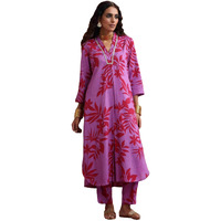 ANNI DESIGNER Women's Rayon Blend Straight Printed Kurta with Pant (Kundan Pink_XXL_Green_XX-Large)
