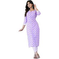 ANNI DESIGNER Women's Cotton Blend Traditional Straight Printed Kurta and Pant Set (Danapa Purple-CMD_S_Purple_Small)