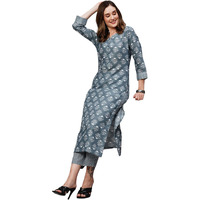 ANNI DESIGNER Women's Cotton Blend Printed Straight Kurta with Pant (KIDYA Grey_S_Grey_Small)