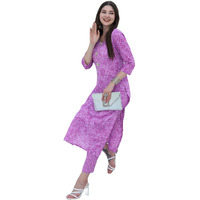 ANNI DESIGNER Women's Cotton Blend Straight Printed Kurta with Pant Set (EDF-Purple_XXL_Purple_XX-Large)