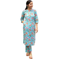 ANNI DESIGNER Women's Cotton Blend Straight Printed Kurta with Pant (NAZUK-RAMA_M_Blue_Medium)