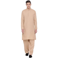 VASTRAMAY Men's Beige Cotton Blend Kurta Pyjama Set_VASMK096CHnP_40