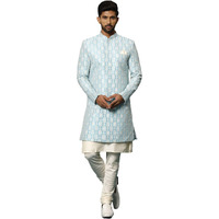 VASTRAMAY Rayon Men's Blue and Cream Viscose Sherwani Set (VASMIW252BUnK169CRnVPCR_38 2