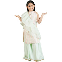VASTRAMAY Girls' Multi Color And Mint Green Kurta, Palazzo And Dupatta Set_VASGKP029MCnD_26