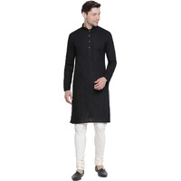 VASTRAMAY Men's Black Cotton Linen Blend Kurta Pyjama Set_VASMK007BLnPLBCR_44