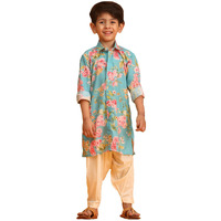 VASTRAMAY Boy's Multicolor Base Aqua Kurta Patiala Set_VASBK179AQnPTYCR_20