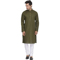 VASTRAMAY Men's Green Cotton Linen Blend Kurta and Pyjama Set_VASMK007MInPCWH_50