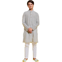 VASTRAMAY YUVA Boys' Ash Grey and White Pure Cotton Kurta Pyjama Set_VYUVBK070GYnPWH_36XL