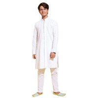VASTRAMAY YUVA Boys' White Cotton Kurta Pyjama Set ||Elegant For Holi & EID Celebration_VYUVBK094WHnPWH_36L