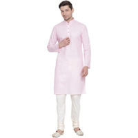 VASTRAMAY Men's Pink Cotton Linen Blend Kurta Pyjama Set_VASMK007PNnPLBCR_36