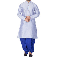 VASTRAMAY Men Cotton Silk Kurta and Dhoti Pant Set (Bluish White_VASMKHA001nDTBU_38)