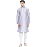 VASTRAMAY Men's Bluish White Cotton Silk Blend Kurta and Pyjama Set_VASMKHA001nPDWH_44
