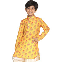 VASTRAMAY Boys' Mustard Kurta | Multi Color Base Mustard Muslin Floral Printed Kurta | Festive Boys Ethnic Kurta for Navratri, Diwali & Weddings - Traditional Kurta - Comfortable & Stylish Indian Wear