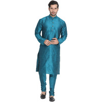 VASTRAMAY VM Mens Silk Blend Turquoise Kurta Pyjama Set - Classic Ethnic Attire for Timeless Style and Cultural Celebrations_VASMK001TQnPTQ_44