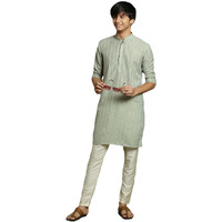 VASTRAMAY Cotton Blend YUVA Boys' Green and Cream Kurta Pyjama Set (VYUVBK165GNnBVPCR_36L 15 YEARS-16 Years)