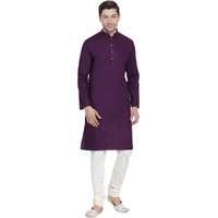 VASTRAMAY Men's Purple Cotton Linen Blend Kurta Pyjama Set_VASMK007PUnPLBCR_40