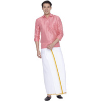 VASTRAMAY Men Pink Cotton Silk Shirt and Dhoti Set (VASMSH002PNnMU1_46)