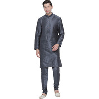 VASTRAMAY Men's Slate Cotton Silk Blend Kurta and Pyjama Set_VASMK001STnPST_42