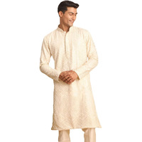 VASTRAMAY Men's Cream Cotton Blend Kurta | Lucknowi Chikankari Kurta for Men | Timeless Elegance for Festivals & Events | Classic Design, Premium Comfort, and Versatile Style