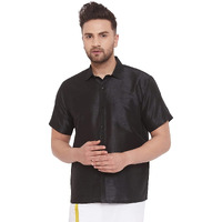 VASTRAMAY Mens Cotton Silk Ethnic Shirt (Black_VASMSHBL001_36)