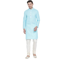 VASTRAMAY Men's Light Blue Cotton Linen Blend Kurta Pyjama Set_VASMK007AQnPLBCR_40
