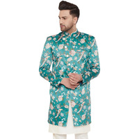 VASTRAMAY Men's Multicolor Base Blue Silk Blend Sherwani Only Top_VASMIW019_40