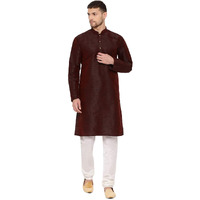 VASTRAMAY Men's Wine Silk Blend Kurta Pyjama set_VASMK001WNnPCR_40