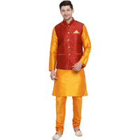 VASTRAMAY Men's Orange Cotton Silk Blend Kurta, Ethnic Jacket and Pyjama Set_VASMJ009MAnMKOR001nPOR_40