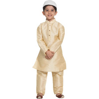 VASTRAMAY Boys' Gold Silk Blend Kurta Pyjama Set with Cap-VASBKGO001nPGOnC_30