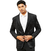VASTRAMAY Men's Black Velvet Blazer, Velvet Sequined Embroidered Blazer for Men, Traditional Indian Wear for Weddings & Festivals