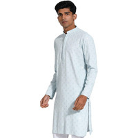 VASTRAMAY Men's Rayon Kurta I Schiffily Embroidered Knee Length Kurta I Traditions Festive Wedding_VASMK430AQ_36 Aqua