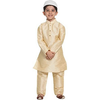 VASTRAMAY Boys' Rose Gold Silk Blend Kurta Pyjama Set with Cap-VASBKRG001nPRGnC_16
