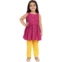 VASTRAMAY Girls' Handloom Cotton Kurta And Straight Pant Set (VASGK070PUnGP01YW_6-7 Years)