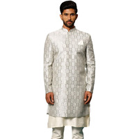 VASTRAMAY Men's Grey Silk Blend Sherwani Only Top_VASMIW252GY_42
