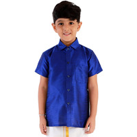 JBN Creation Boys' Blue Silk Blend Ethnic Shirt | Effortless Style for Everyday Comfort | Modern Designs, Quality Fabrics, and Contemporary Fit for a Relaxed and Trendy