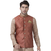 VASTRAMAY Men's Maroon Cotton Silk Blend Ethnic Jacket_VASMJ025MA_36