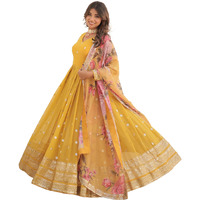 Wedani Faux Georgette Embroidered Sequins Anarkali Kurta Set for Women (in, Alpha, M, Regular, Yellow)