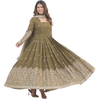 Wedani Faux Georgette Sequins Embroidered Work Anarkali Kurta Set for Women (in, Alpha, S, Regular, Olive)